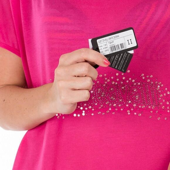 New Just Cavalli Women Tank Top Pink Tees Relaxed Fit T-Shirt US XS, S - Picture 7 of 7